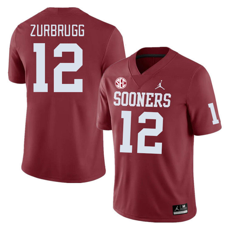 Men #12 Brendan Zurbrugg Oklahoma Sooners 2024 SEC Conference College Football Jerseys-Crimson